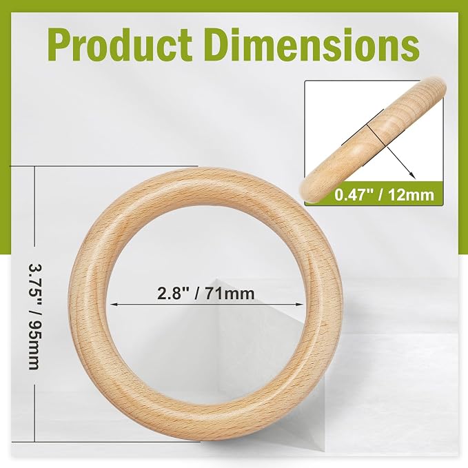 FoDau770 10pcs Natural Beech Wooden Rings, Unfinished Solid Wood Rings Heavy - Image 4