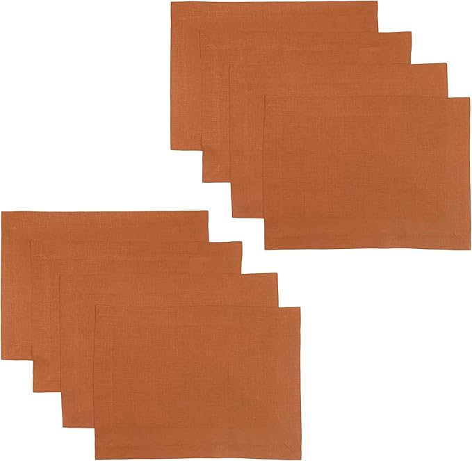 D'Moksha Homes Linen Rust Placemats Set of 8-100% Pure Linen Placemats 14 x 19 Inch for Spring, Easter - Handcrafted and Machine Washable