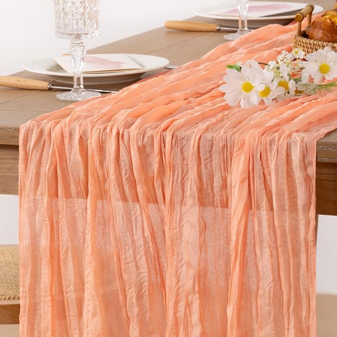 Peach Pink Gauze Cheesecloth Table Runner 10ft Sheer Dinning Decor | - Image 2