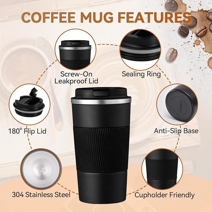 12OZ Travel Coffee Mug Insulated Coffee Cup - Image 5