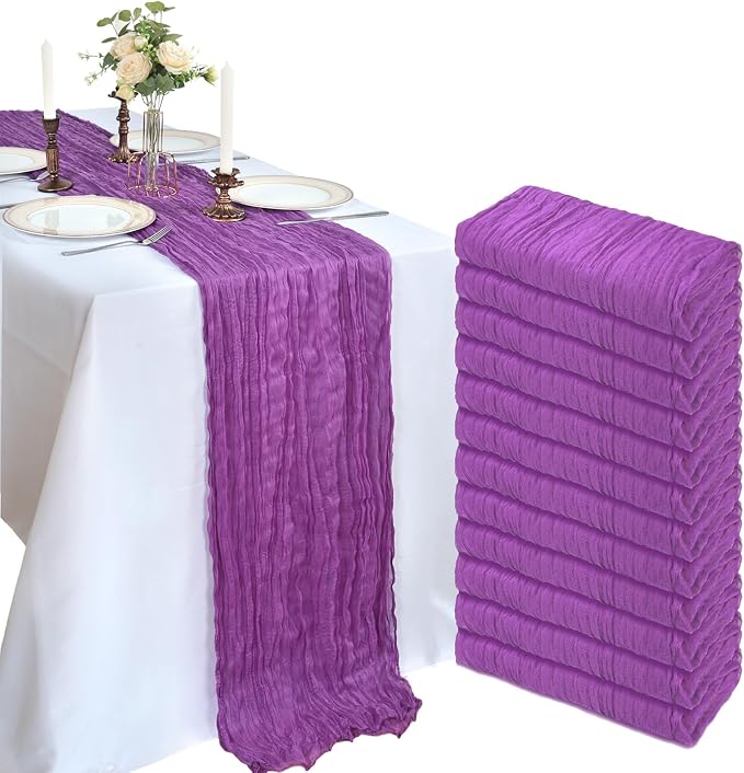 12 Pack 10Ft Purple Cheesecloth Table Runner 23 x 120 Inch | Gauze Rustic Boho by CKIKU