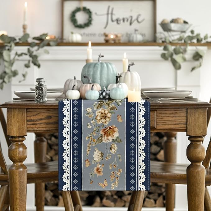 Artoid Mode 210 GSM Fall Table Runner 13x36 Inch Home Party Decor | Blue - Image 2