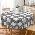 Laeacco 24 Inch Morocco Round Tablecloth Grey White Geometric Lattice Modern Abstract Art Print Table Cloth Washable Waterproof Wrinkle Free Table Cover for Kitchen Dining Picnic Party Decoration