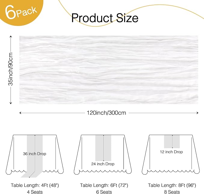 12 Pack White Cheesecloth Table Runner Boho Gauze Wedding Decor | 120 Inch - Image 2