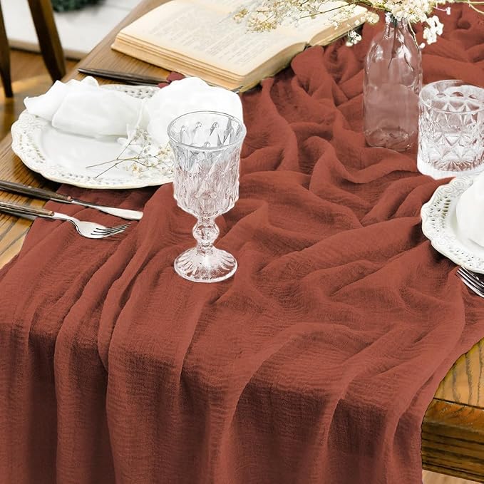 Artoid Mode Boho Terracotta Gauze 6 Pieces Wedding Table Runner, 120 Inch - Image 2