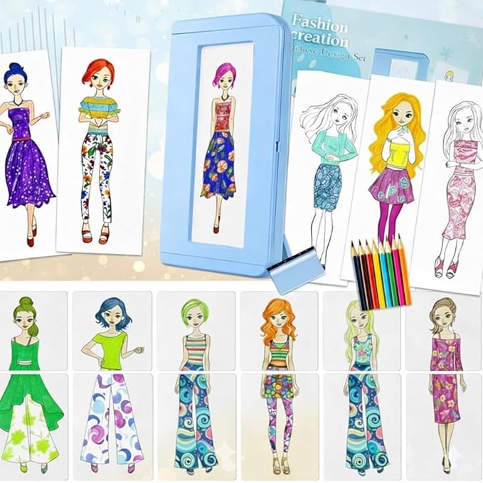 Innosurg Complete Designer Studio, Kids Fashion Rubbing Plates Kit, 15 Double-Sided Texture Art, Includes Crayons, Pencils, Paper & Display Frame, Creative Educational Gift for Boys & Girls 5+