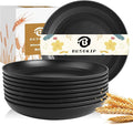 Wheat Straw Plates Set of 8, 9 Inch Dinner Plate for Camping, Picnic, Unbreakable Plastic Plates Reusable, Microwave & Dishwasher Safe Kitchen Plate for Breakfast, Lunch (Black)