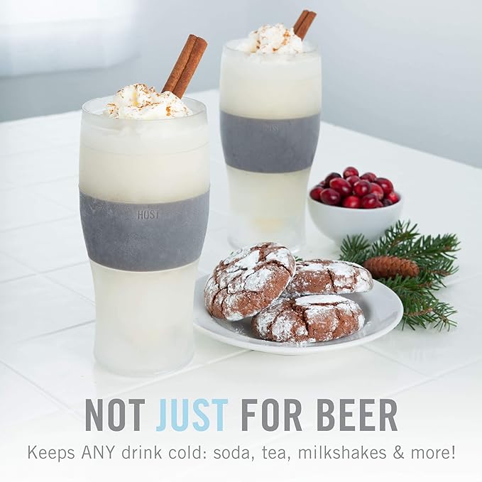 Host Freeze Beer Glasses, Frozen Beer Mugs, Freezable Pint Glass Set, Insulated Beer Glass to Keep Your Drinks Cold, Double Walled Insulated, 16oz, Grey
