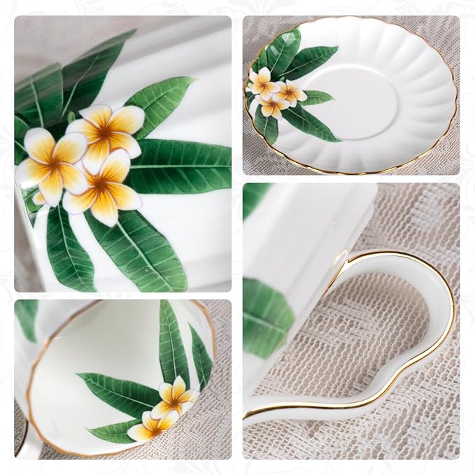 KAMMAK Tea Cups and Saucers Set of 2, Porcelain Coffee Cups, JBE012 | Stackable - Image 6