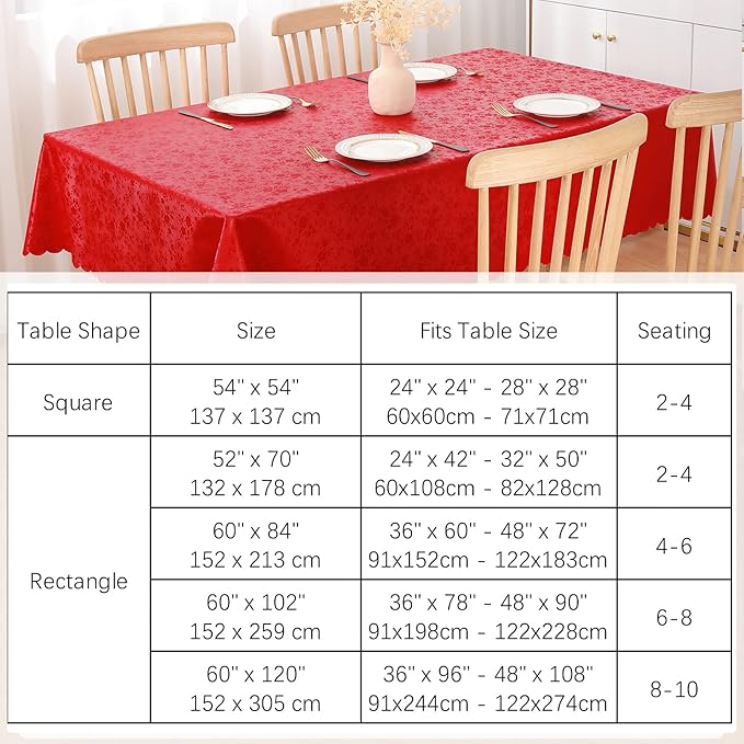 Smiry Rectangle Table Cloth, Waterproof Heavy Duty Vinyl Tablecloths, Wipeable Washable Table Cover for Kitchen and Dining Room (Red, 70" X 108")