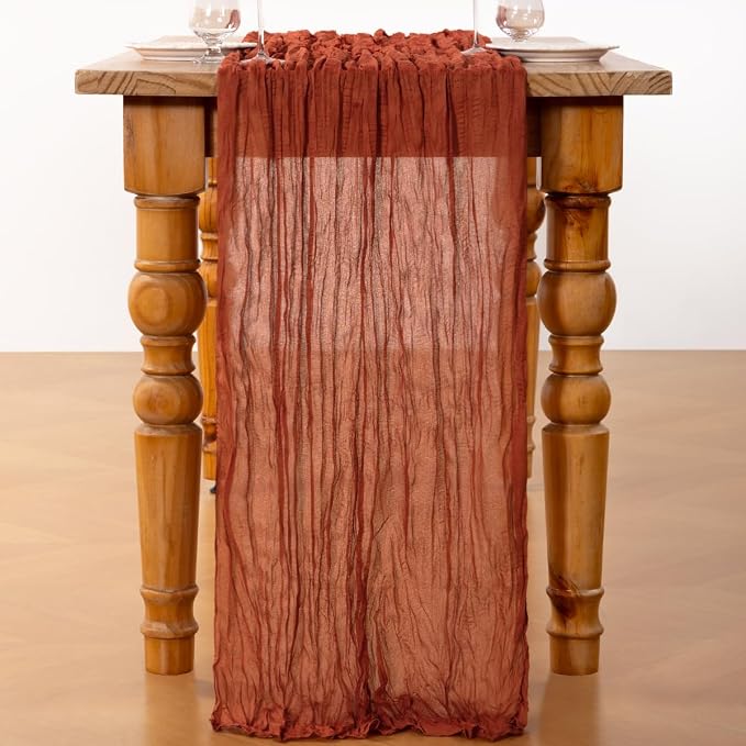 DeZerlor Terracotta Cheesecloth Table Runners 4 Pack Fall Runners | 120Inch - Image 5
