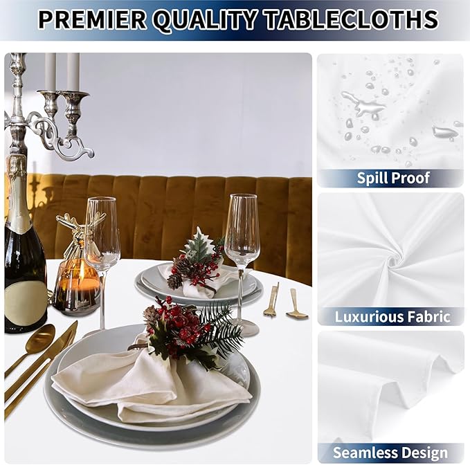 PureFit 10 Pack Round White Table Cloths 90 Inch for Round Tables, Stain and Wrinkle Resistant Table Linens for Home Use, Wedding, Party, Banquet and Camping