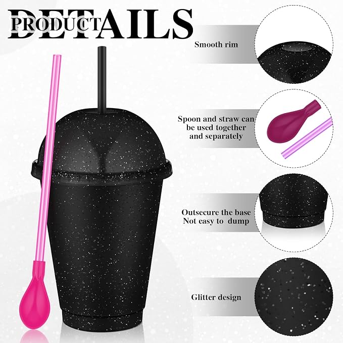 6 Set Slushie Cups with Dome Lids and Straws Detachable Spoon Straws Reusable - Image 3