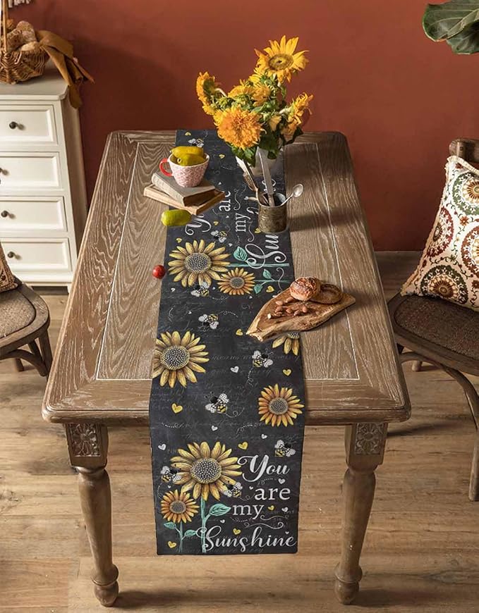 Farmhouse Sunflowers Table Runners 70 Inches Long, Cotton Linen Fabric Table - Image 4