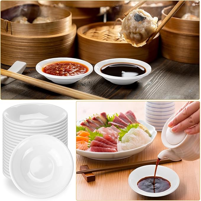 Mimorou 50 Pcs Soy Sauce Dish White Dipping Bowls Bulk, 1.2 oz Asian Small Sauce Bowls for Sushi, Ketchup, Vinegar, Olive Oil, Soy, Spices, BBQ Chip and Dip Serving Bowl Set Gift (Resin)
