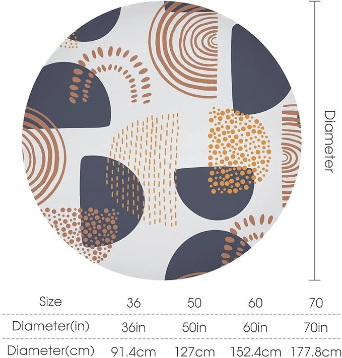 Abstract Modern Art Mid Century Round Tablecloth, Mid Century Rustic Boho Art Pattern Tablecloth for Home Party Dining Room Kitchen Decor 60Inch(152cm)