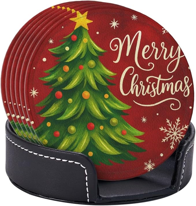 Merry Christmas Green Tree Coasters - Image 2