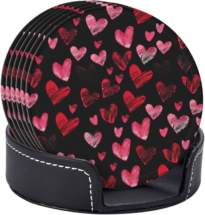 Watercolor Black Pink Red Heart Coasters - Image 2