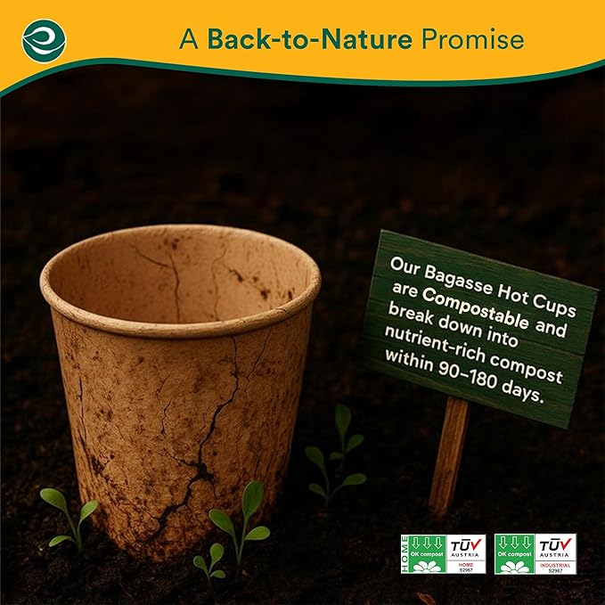 ECO SOUL 25 Pack 16 oz Disposable Coffee Cups Eco-Friendly, Biodegradable, Compostable, Leak-free & Sturdy To Go Hot Drink Travel Bagasse Cup for Tea, Chocolate, Party, Picnic & Cafe, Office & Home