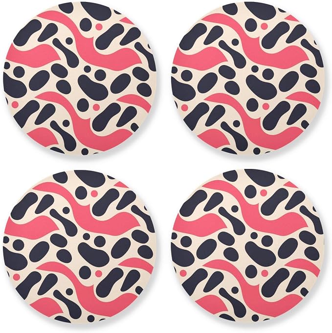 Black Polka Dots on Pink Background Set of 4 Round Coasters by KLL