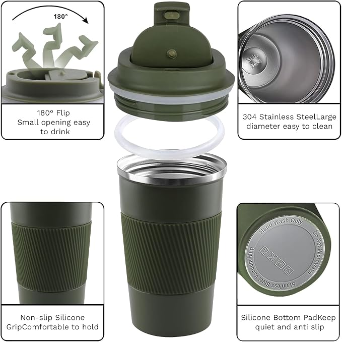 Insulated Travel Coffee Mug, Stainless Steel Coffee Cup - Image 2