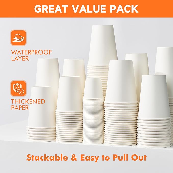 100 Pack 16 oz Disposable Coffee Cups with Lids and Sleeves, Paper Coffee Cups for Hot/Cold Drinks, Leak-Proof To Go Cups for Home, Cafes, Events and Office