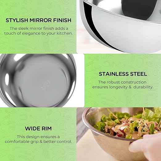 OCS Parts 1.5 Quart Mixing Bowls | Set of 2 | 8-Inch Stainless Steel Professional Grade Flat Base Mixing Bowls for Home and Commercial Kitchens | Dishwasher Safe