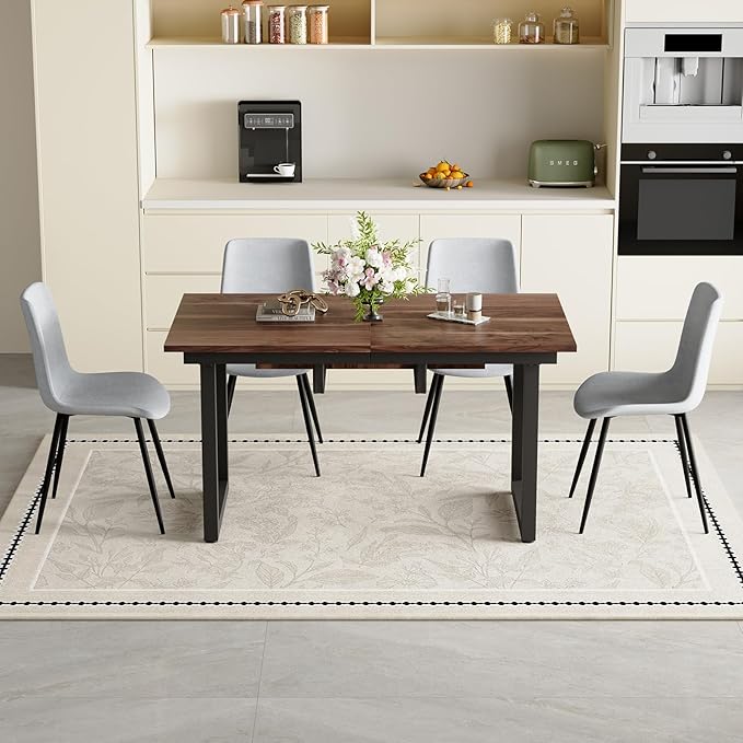 Extendable Dining Table Set for 4, 55"–71" Modern Wood Kitchen Table with 4 Upholstered Chairs, Space-Saving for Living Room Apartment, Sturdy & Comfortable, Easy Assembly