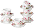 2.5oz Porcelain Demitasse Set of 6, 75ml Pink Espresso | Romantic pink floral by PRECITIME