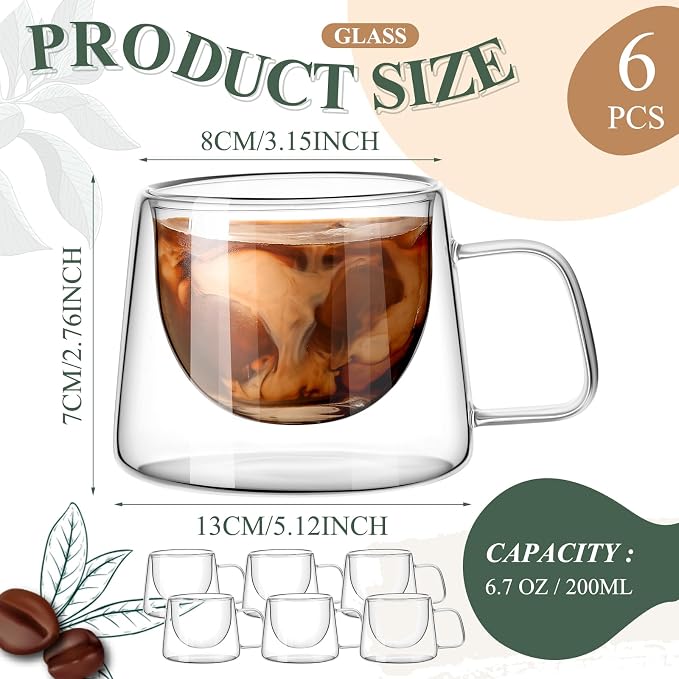 Rtteri 6.7 oz Double Wall Glass Coffee Mugs Set of 6 Espresso Mugs - Image 2