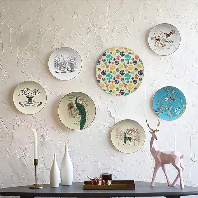 Ceramic Plates, Dog Lover Decorative Ceramic Plates, Cute Hand Drawn Paw Print Doodles, 6 Inch, for Dining, Parties, Wedding, Multicolor