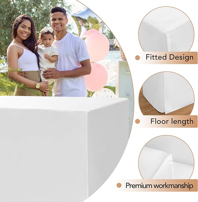 HolidayIdeas Fitted Table Covers for 6 Foot Tables - 72 x 30 Inch - 2 Pack Rectangle Table Clothes Versatile Fabric Table Cover for Folding Table, Parties, Holiday Dinner, Trade Show (White)