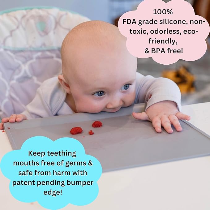 Table Tyke Silicone Placemat for Toddlers with Teething Table Edge Bumper - Non-Slip Baby Placemat for Restaurant & Home Dining - BPA Free Kids Food Mat - Travel Ready Toddler Eating Mat - Sage Green