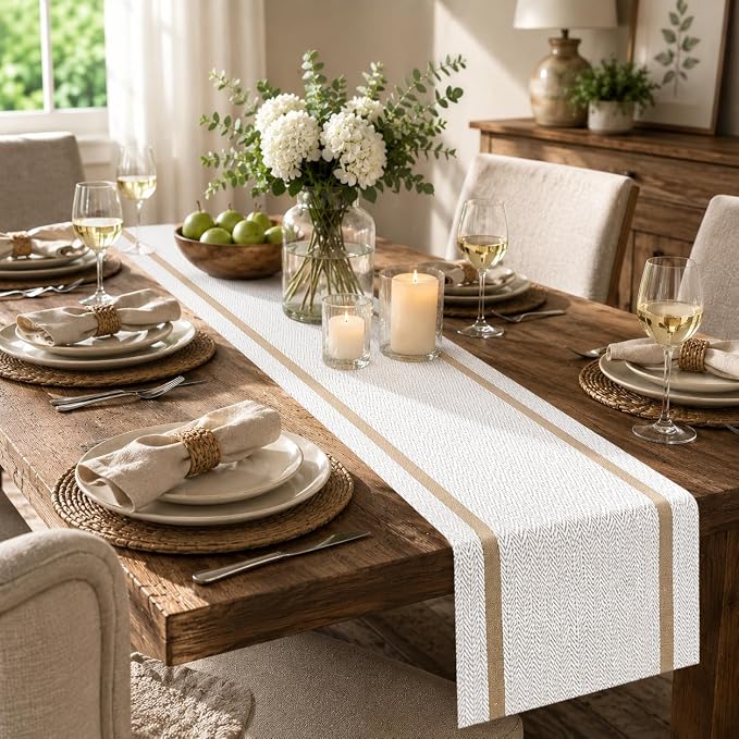 FAVE Woven Vinyl White Table Runner Woven - Image 7