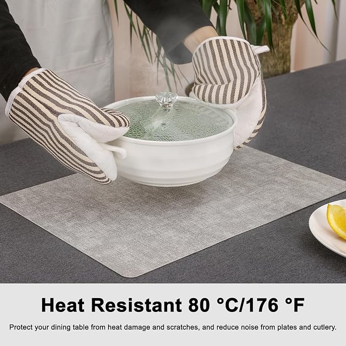 Myir JUN Reversible Vinyl Placemats Set of 6, Faux Leather Place Mats Dual Sided Waterproof Wipeable, Heat-Resistant Table Mats for Kitchen Dining Indoor Outdoor (12" x 17", Light Gray Cream-White)