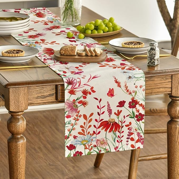 Artoid Mode Orange Daisy Flowers Floral Leaves Summer Table Runner, Spring - Image 2