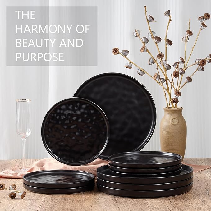 LIANYU Ceramic Dessert Plates Set of 6, 7.9 Inch Dinner Appetizer Plates for Kitchen & Dining, Porcelain Serving Round Plate for Cake, Bread, Salad, Snack, Microwave & Dishwasher Safe, Obsidian Black