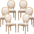 Vintage French Dining Chairs Set of 6, Round Back Accent Chairs with Linen Seat and Solid Wood Frame, Farmhouse Sillas de Comedor Upholstered for Dining Room & Kitchen, Beige