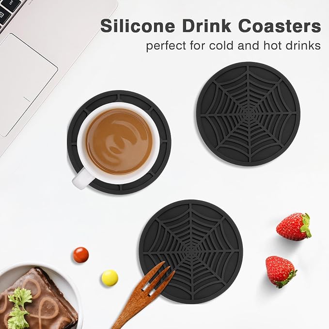 2 Pack Silicone Coasters for Drinks-Black Spider Shape Coaster - Image 5