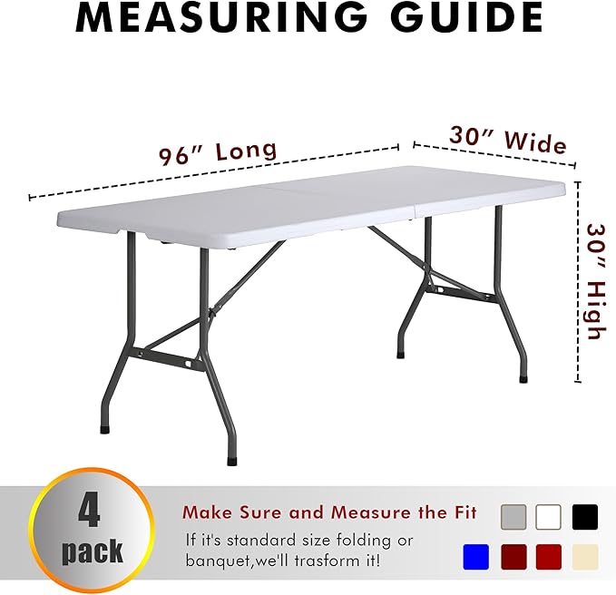 Nasitos 4 Pack White Fitted Table Covers for 8 Foot Tables-Open Back Tablecloth Washable Fabric Table Cloth for Parties, Wedding, Banquet, Jewelry Shows, Craft Fair, Trade Show