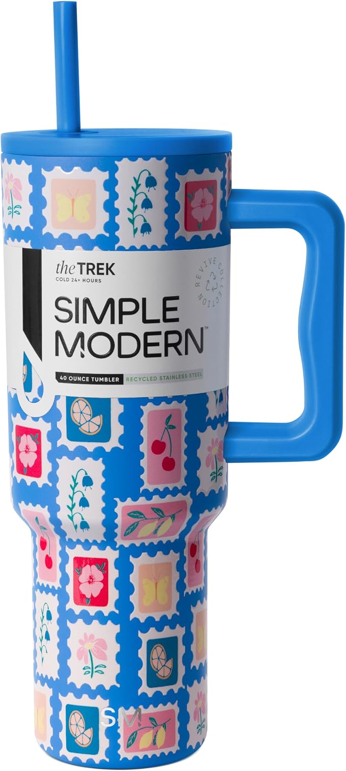 Simple Modern Tumbler with Handle and Straw | 40oz | Stamps | Trek Tumbler by Unknown