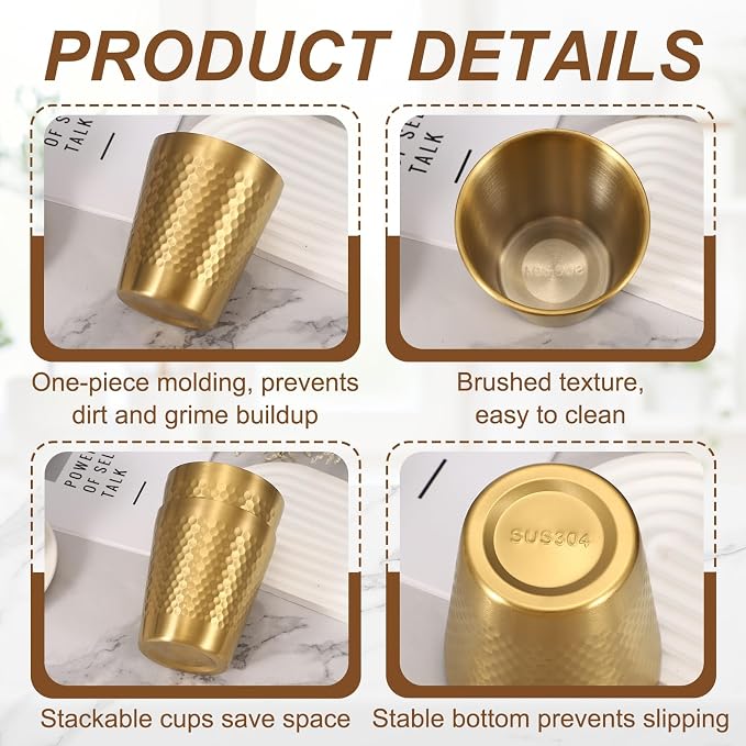 uxcell 2 Pcs Stainless Steel Cups, 9oz/260ml Metal Cups Diamond Textured - Image 5