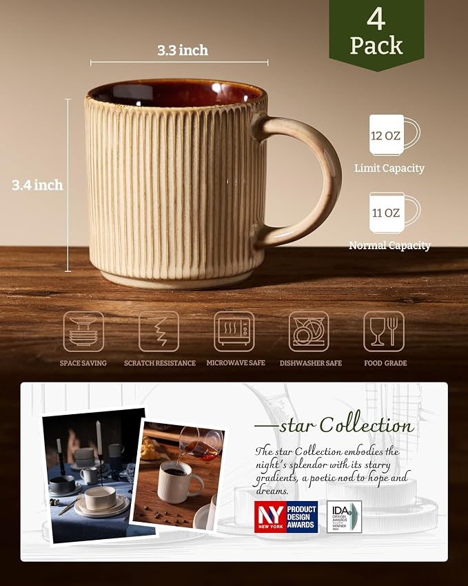famiware Coffee Mug Set for 4, Star 12 oz Catering Mugs Cup Set - Image 6