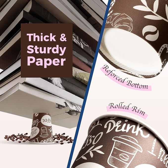 Fit Meal Prep 8 oz Coffee Cups 1000 Count, Leak-Proof Hot Cup, Disposable Paper - Image 3