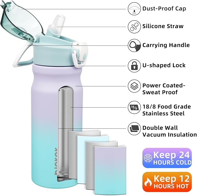 BJPKPK 18 oz Water Bottle with Straw & Handle, Insulated Stainless Flask | Leak - Image 2