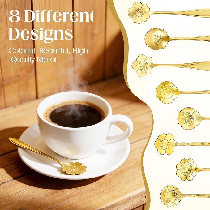 8-Piece Golden Flower Tea Spoon Set | Stainless steel gold spoons; - Image 5