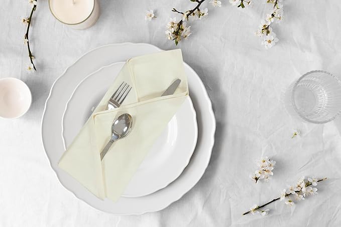 Accent Home 100% Cotton Napkins, Delicate Cloth Napkins for Dinners, Parties and Weddings，18 x 18 Inch Set of 6 - Ivory