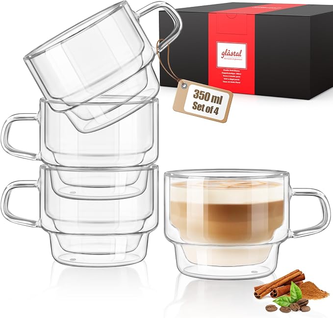 glastal 350 ml Latte Macchiato Glasses, Double-Walled Coffee Glasses, Stackable by glastal
