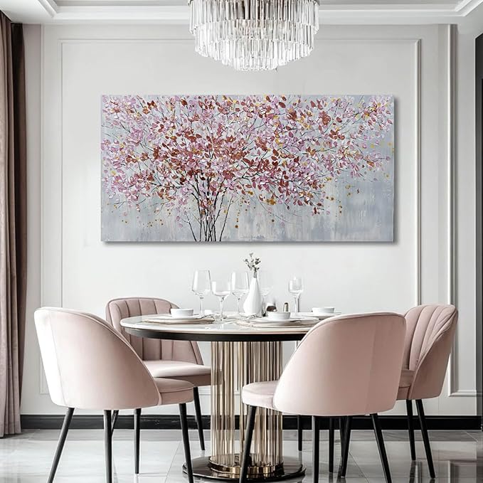 CHUDANHAO Gold and Pink Canvas Wall Decor Botanical Prints Floral Wall Art Line Painting for Living Room Tree Scenery Picture for Home Hotel 29x58 Inch