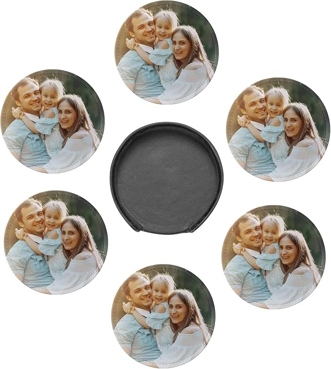 Custom Leather Coasters Set of 6 with Holder, Personalized Coasters with Logo Photo Text,Customized Coaster for Coffee Table Bar Wine Cup Kitchen Desktop Decor (Style 1)